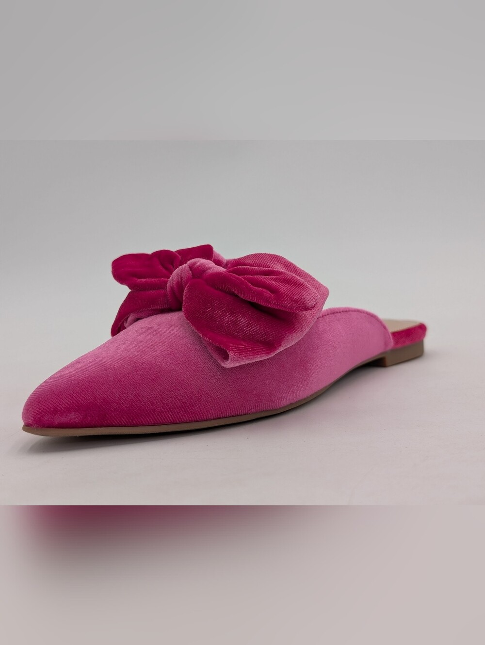 New Crown & Ivy "Elise" Size 8.5M Fuchsia Velvet Gorgeous Bow Slip-On Mule Flats - Picture 5 of 15